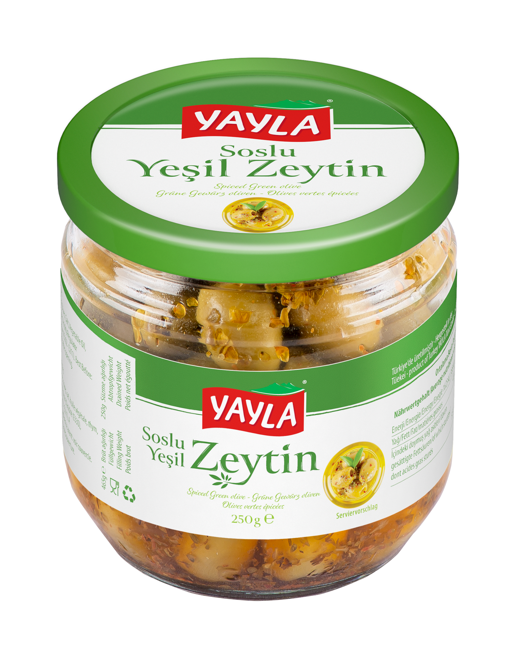 Yayla Grüne Oliven mariniert, entkernt 250g
